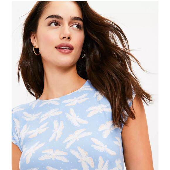 LOFT Soft Blue Butterfly Flutter Sleeve Midi Dress // 12 - Picture 2 of 12